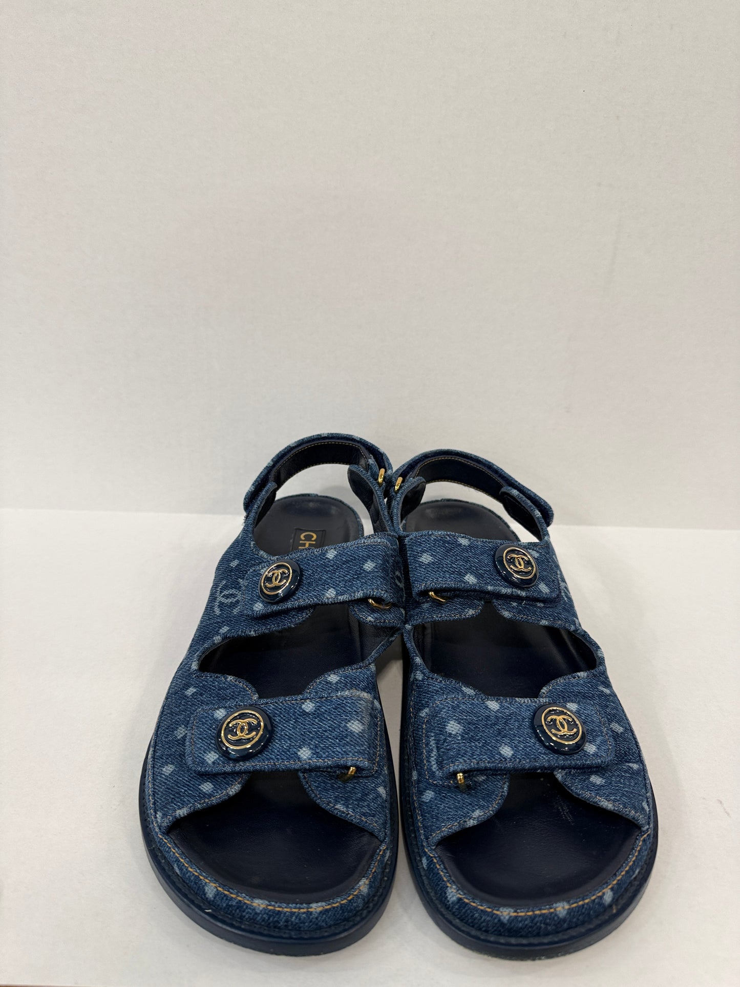 CHANEL 23P Printed Denim CC Dad Sandals / US7.5-EU38.5