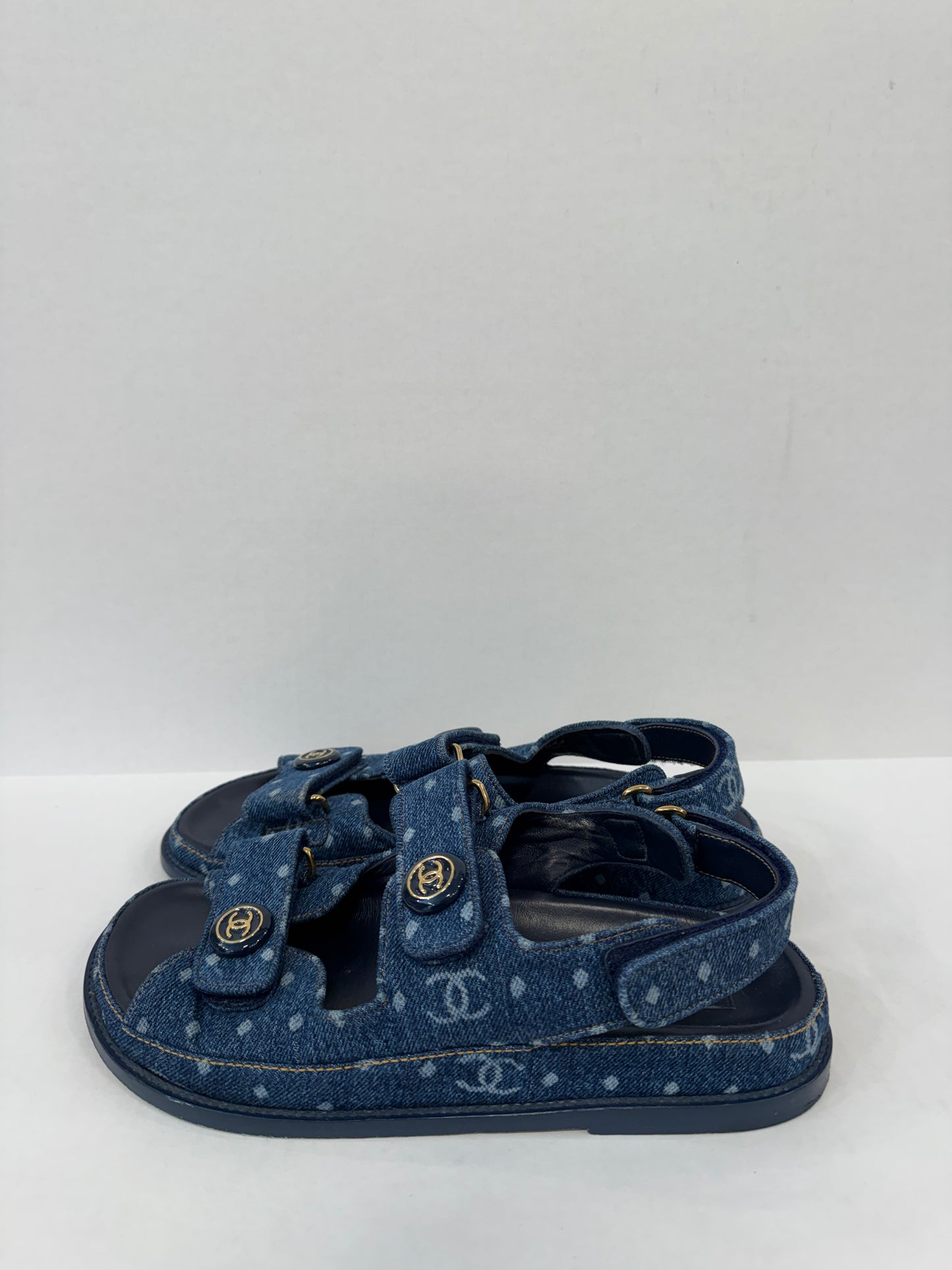 CHANEL 23P Printed Denim CC Dad Sandals / US7.5-EU38.5