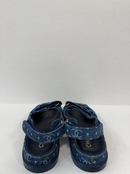 CHANEL 23P Printed Denim CC Dad Sandals / US7.5-EU38.5
