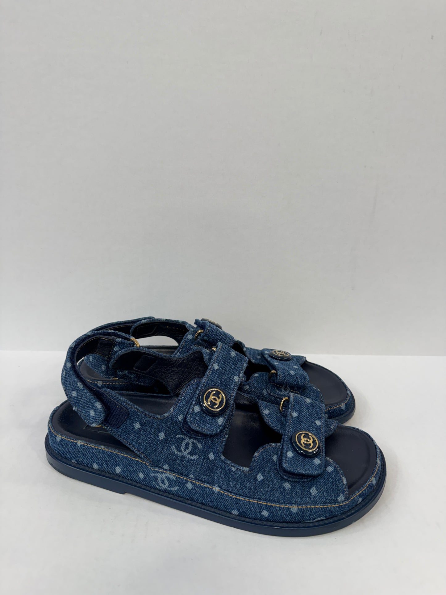 CHANEL 23P Printed Denim CC Dad Sandals / US7.5-EU38.5