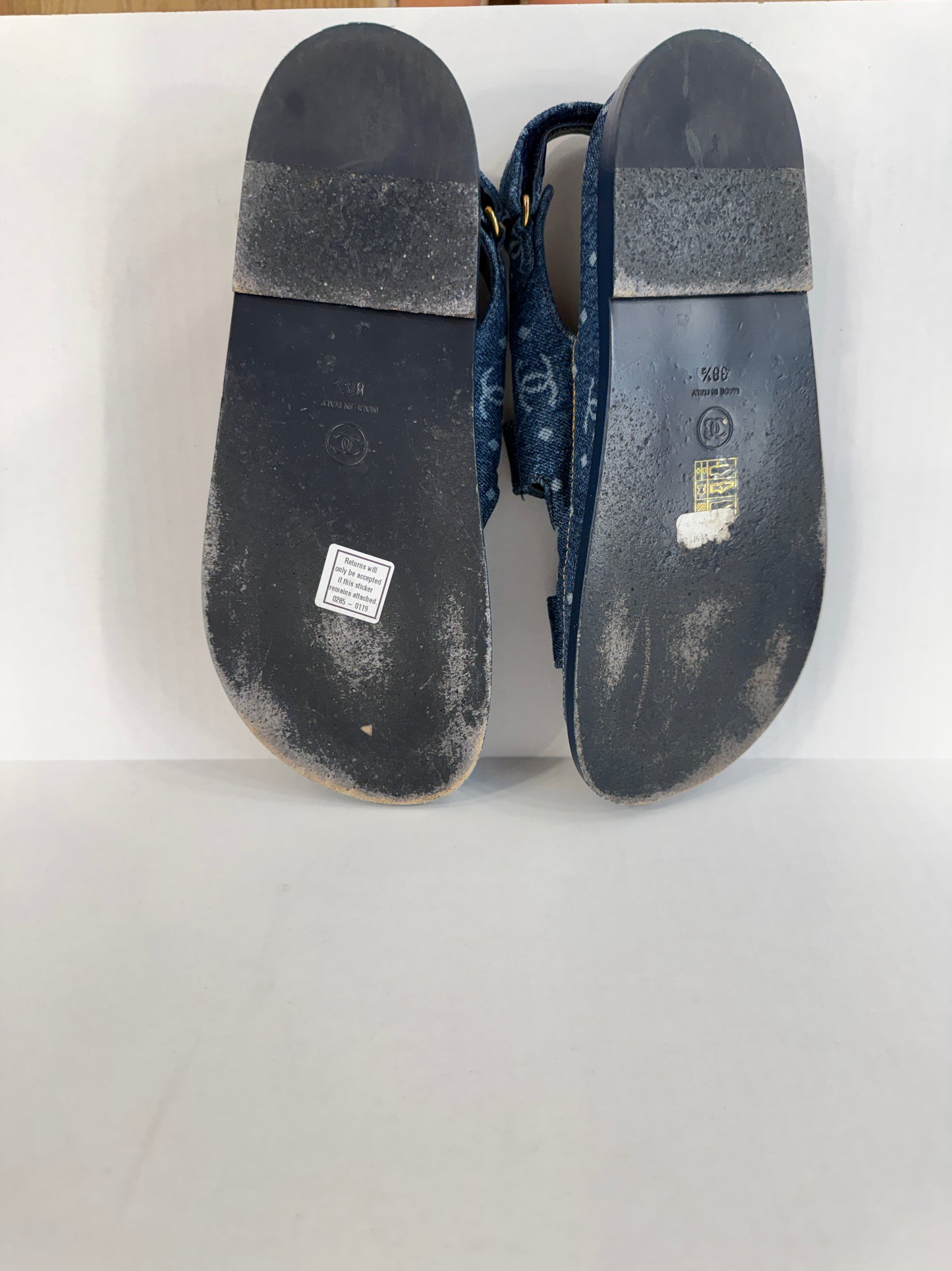 CHANEL 23P Printed Denim CC Dad Sandals / US7.5-EU38.5
