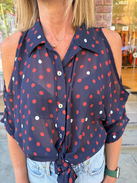ROMEO & JULIET Polka Dots Tie Front Blouse/S