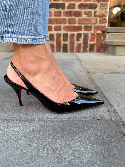 CHRISTIAN LOUBOUTIN Black Sling Back Patent Leather / US9.5-EU39.5