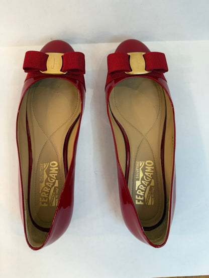 FERRAGAMO Patent Leather Varina Ballerines/ US6- EU36