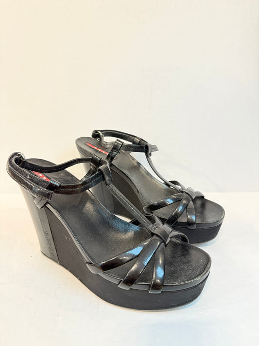 PRADA Wedge Black Leather / US8 UE38.5