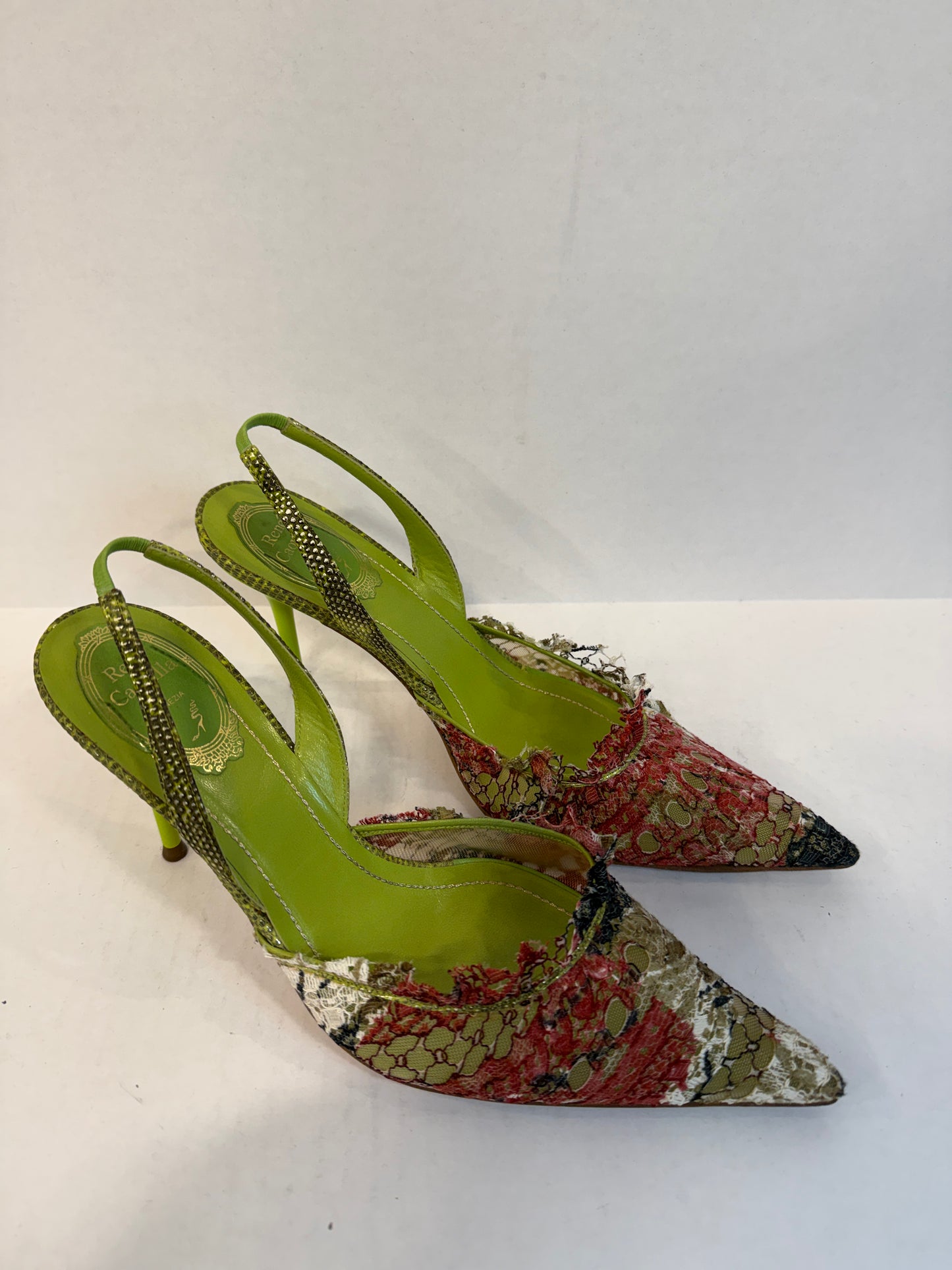 RENE CAOVILLA Sling Back Lace Mules Sandals / US8-EU39