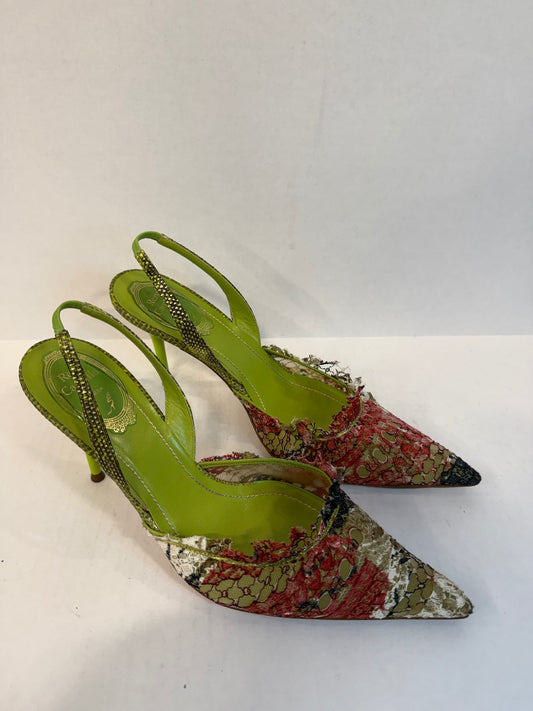 RENE CAOVILLA Sling Back Lace Mules Sandals / US8-EU39