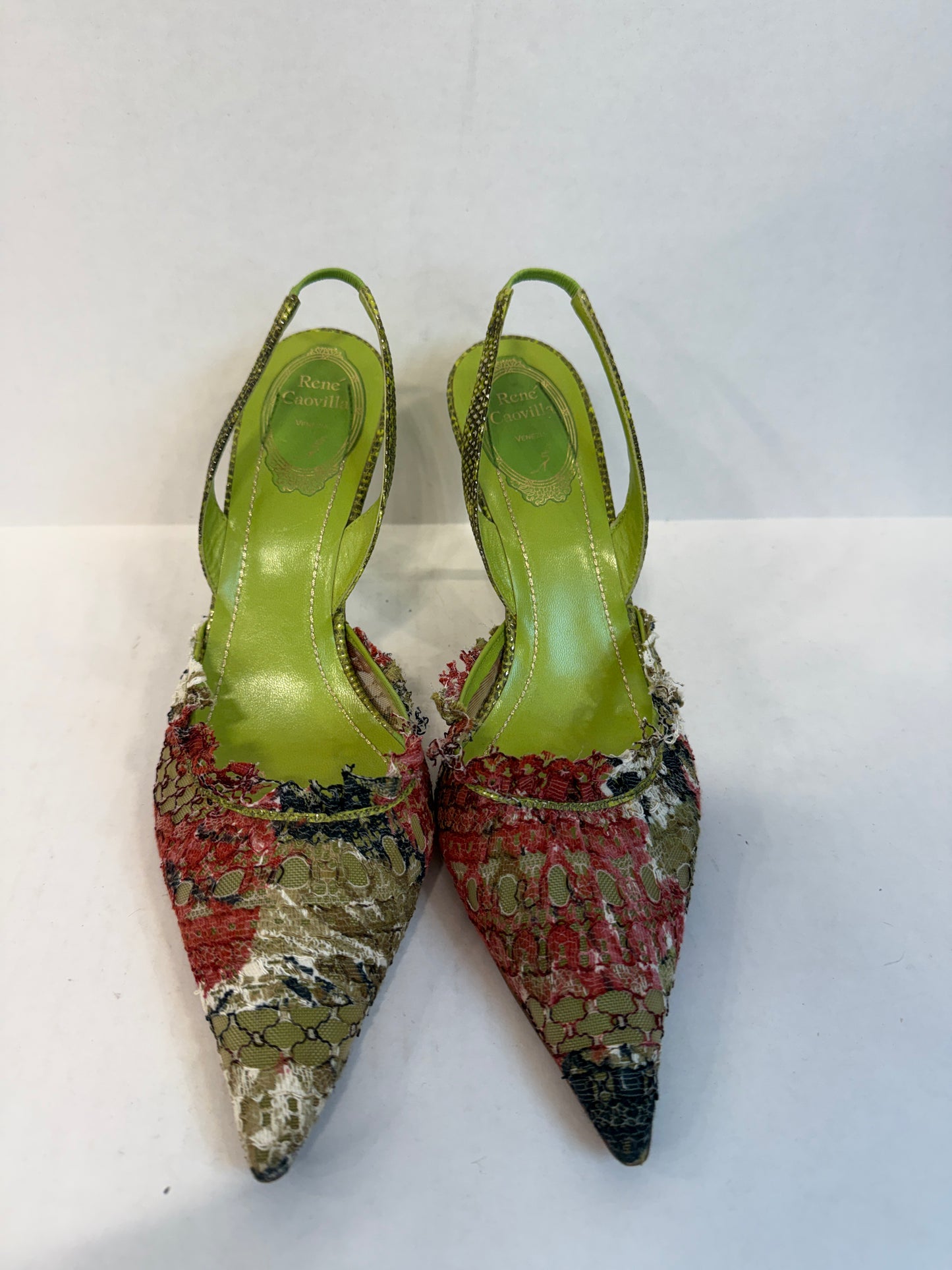 RENE CAOVILLA Sling Back Lace Mules Sandals / US8-EU39