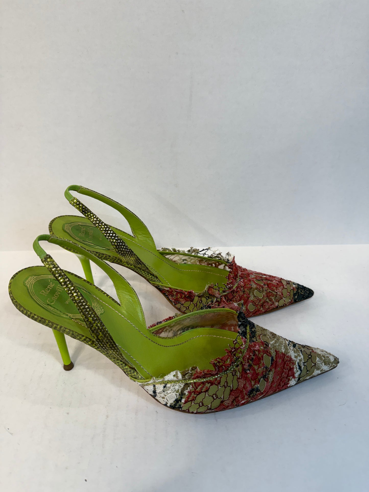 RENE CAOVILLA Sling Back Lace Mules Sandals / US8-EU39