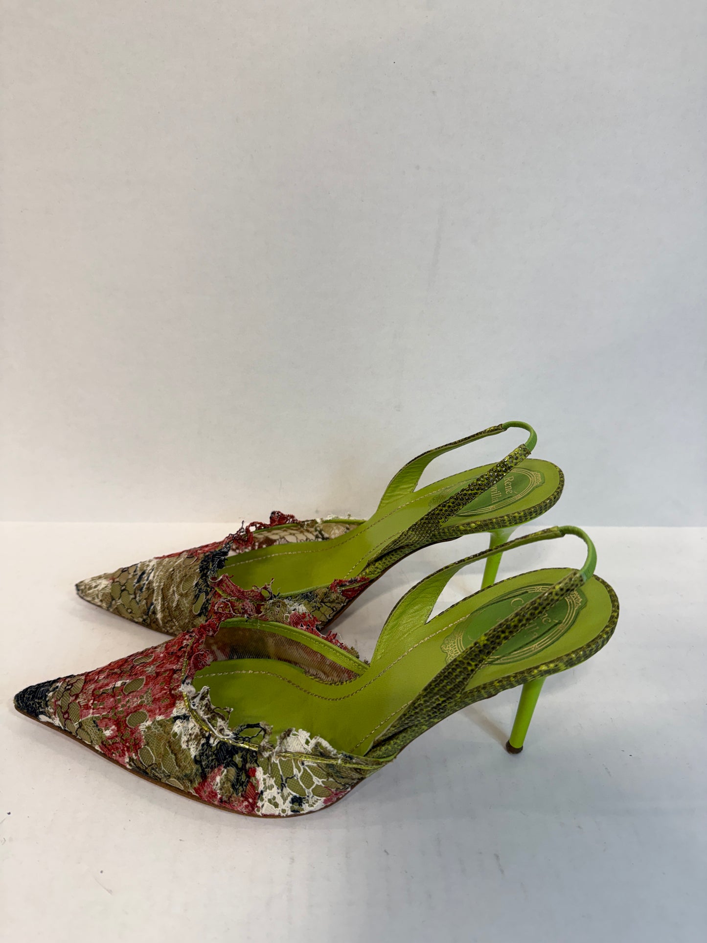 RENE CAOVILLA Sling Back Lace Mules Sandals / US8-EU39