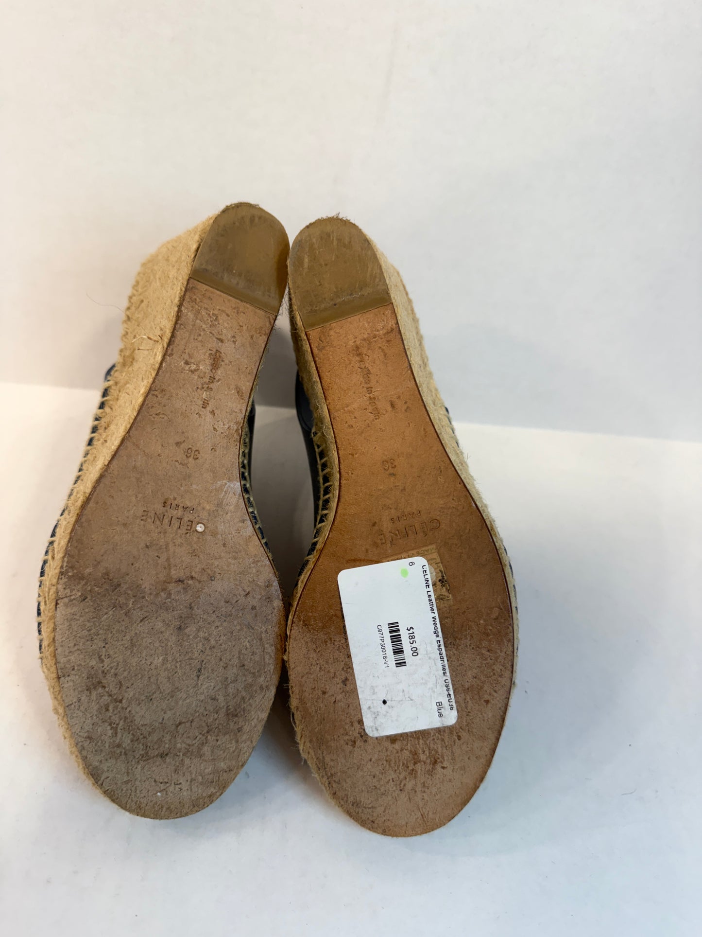 CELINE Leather Wedge Espadrilles/ US6-EU36