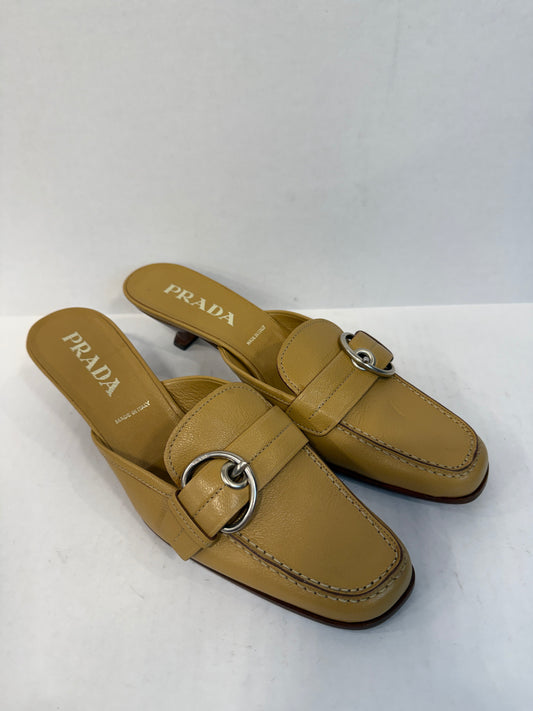 PRADA NWT Beige Madras Pesante Kitten Heels Mules / US9-EU39.5