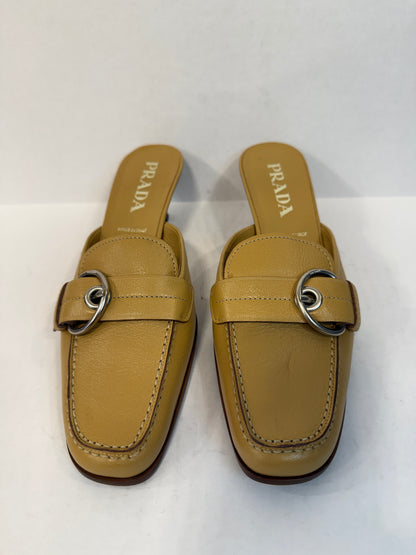 PRADA NWT Beige Madras Pesante Kitten Heels Mules / US9-EU39.5