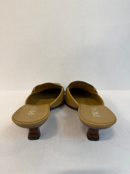 PRADA NWT Beige Madras Pesante Kitten Heels Mules / US9-EU39.5