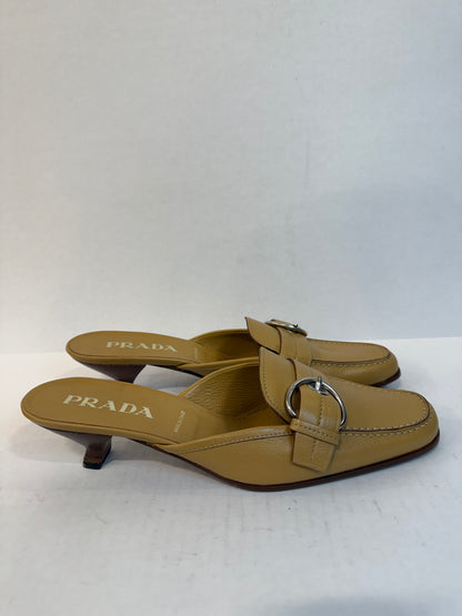 PRADA NWT Beige Madras Pesante Kitten Heels Mules / US9-EU39.5