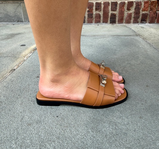 HERMES Leather Flat Sandals/ US 6.5-EU36.5