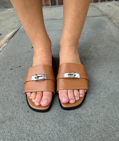 HERMES Leather Flat Sandals/ US 6.5-EU36.5