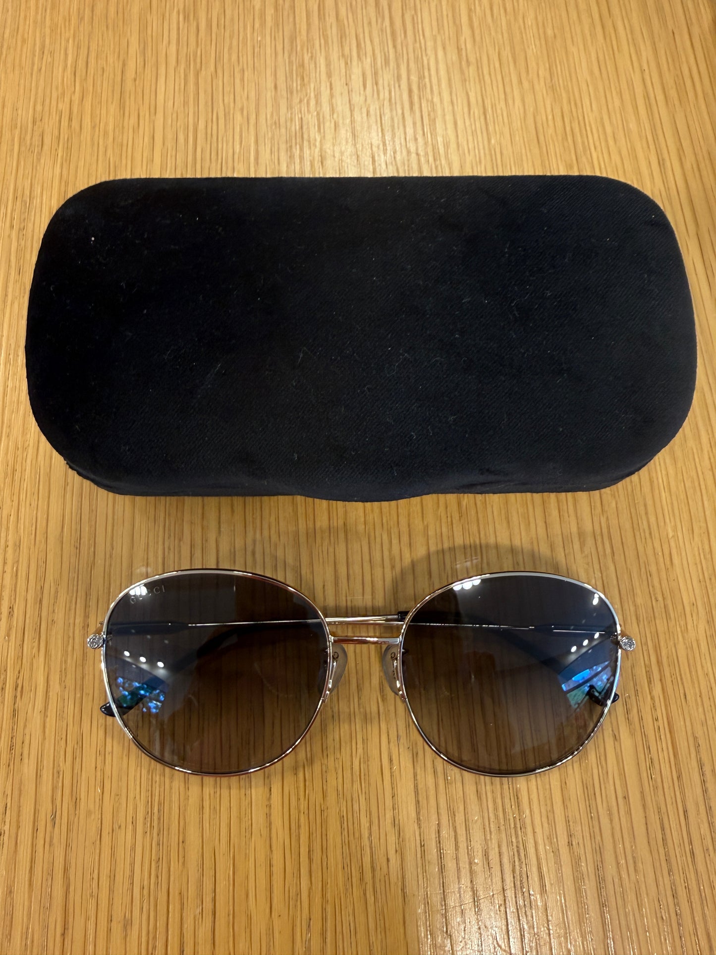 GUCCI Gold Tone Metal Round Frame Sunglasses