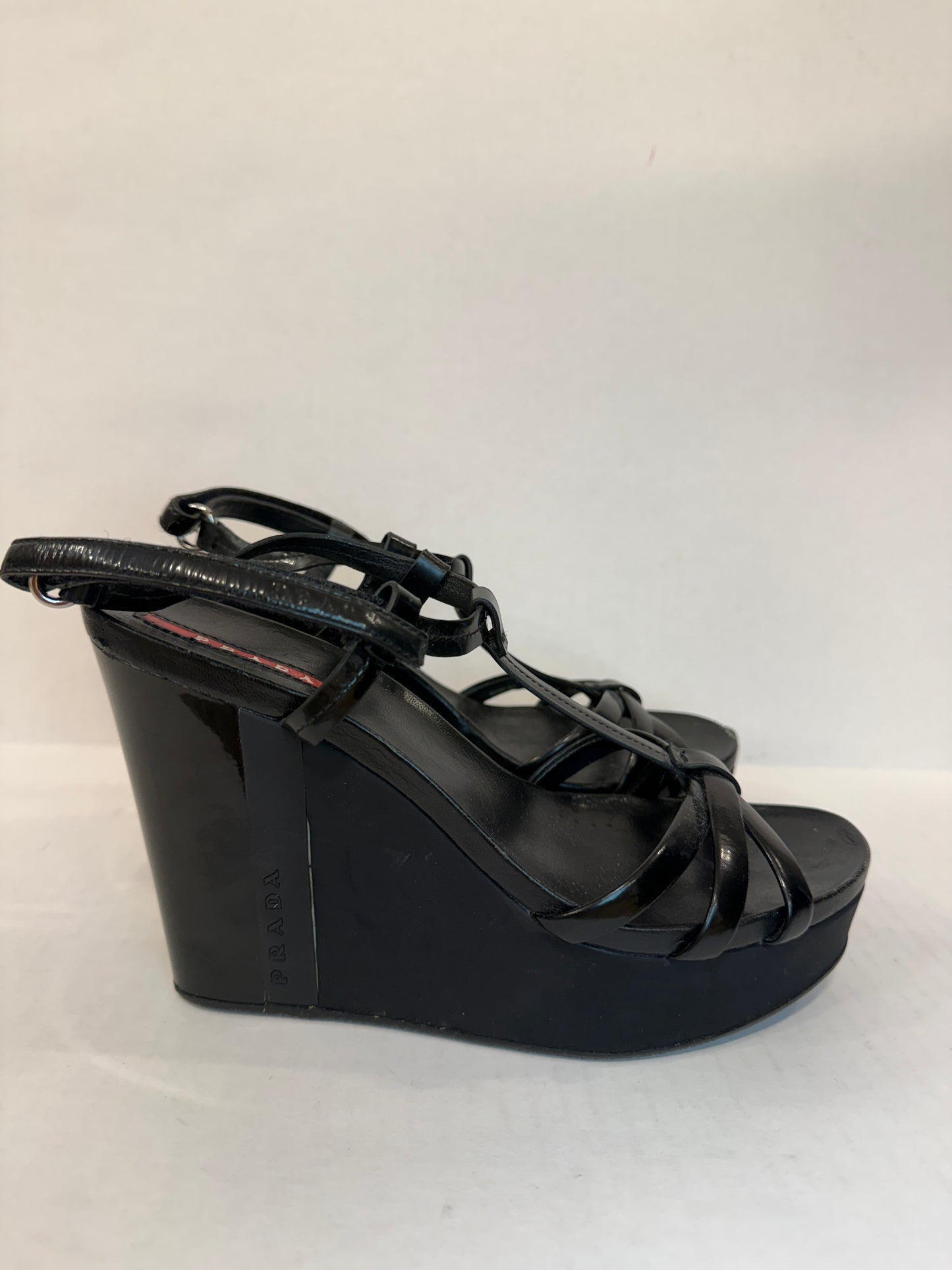 PRADA Wedge Black Leather / US8 UE38.5