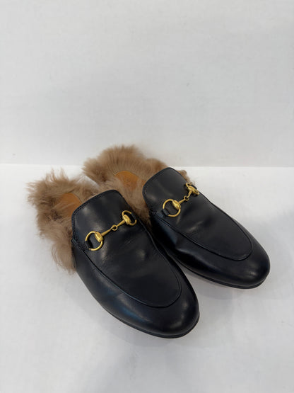 GUCCI Leather Princetown Shearing Loafers Mules/US6-EU36