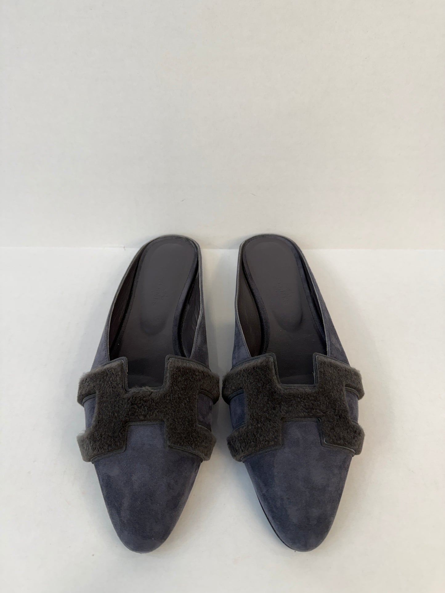 HERMES Suede & Fur Flat Mules/ US9-EU39.5