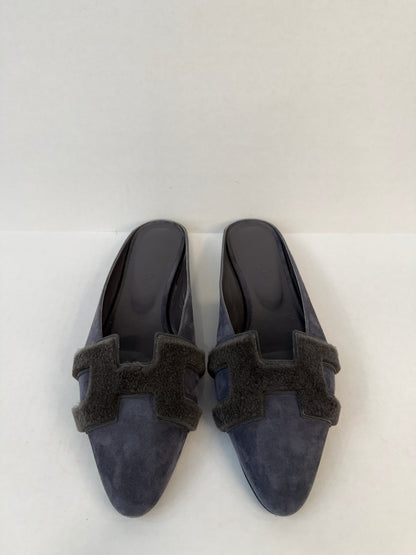 HERMES Suede & Fur Flat Mules/ US9-EU39.5