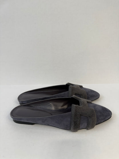 HERMES Suede & Fur Flat Mules/ US9-EU39.5