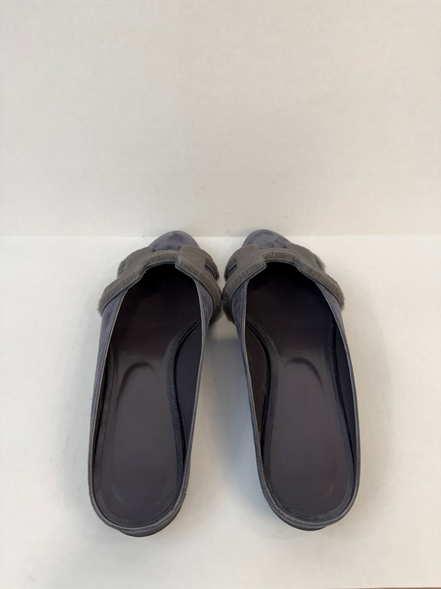 HERMES Suede & Fur Flat Mules/ US9-EU39.5