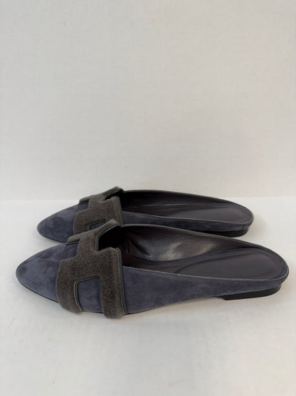 HERMES Suede & Fur Flat Mules/ US9-EU39.5