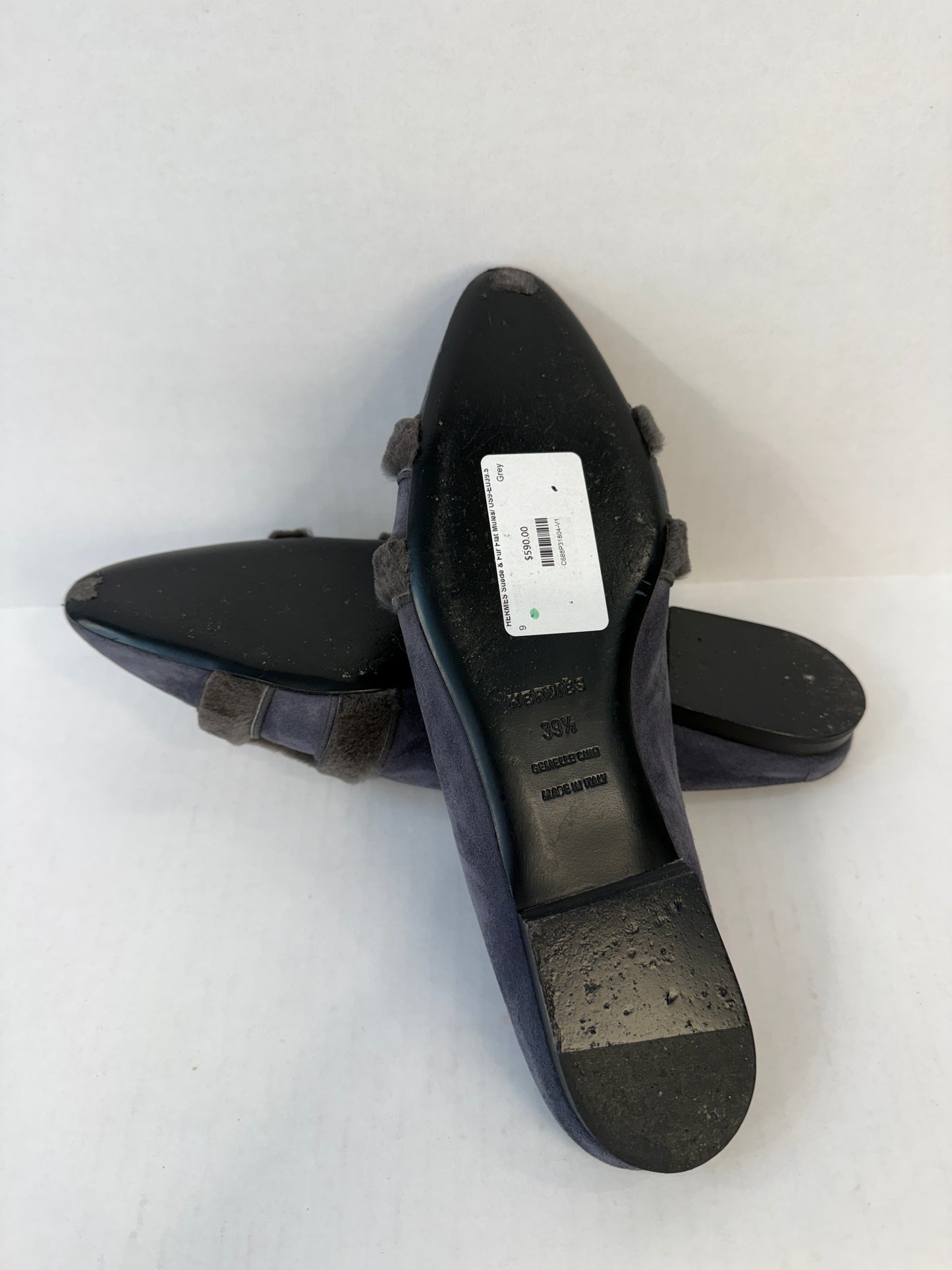 HERMES Suede & Fur Flat Mules/ US9-EU39.5