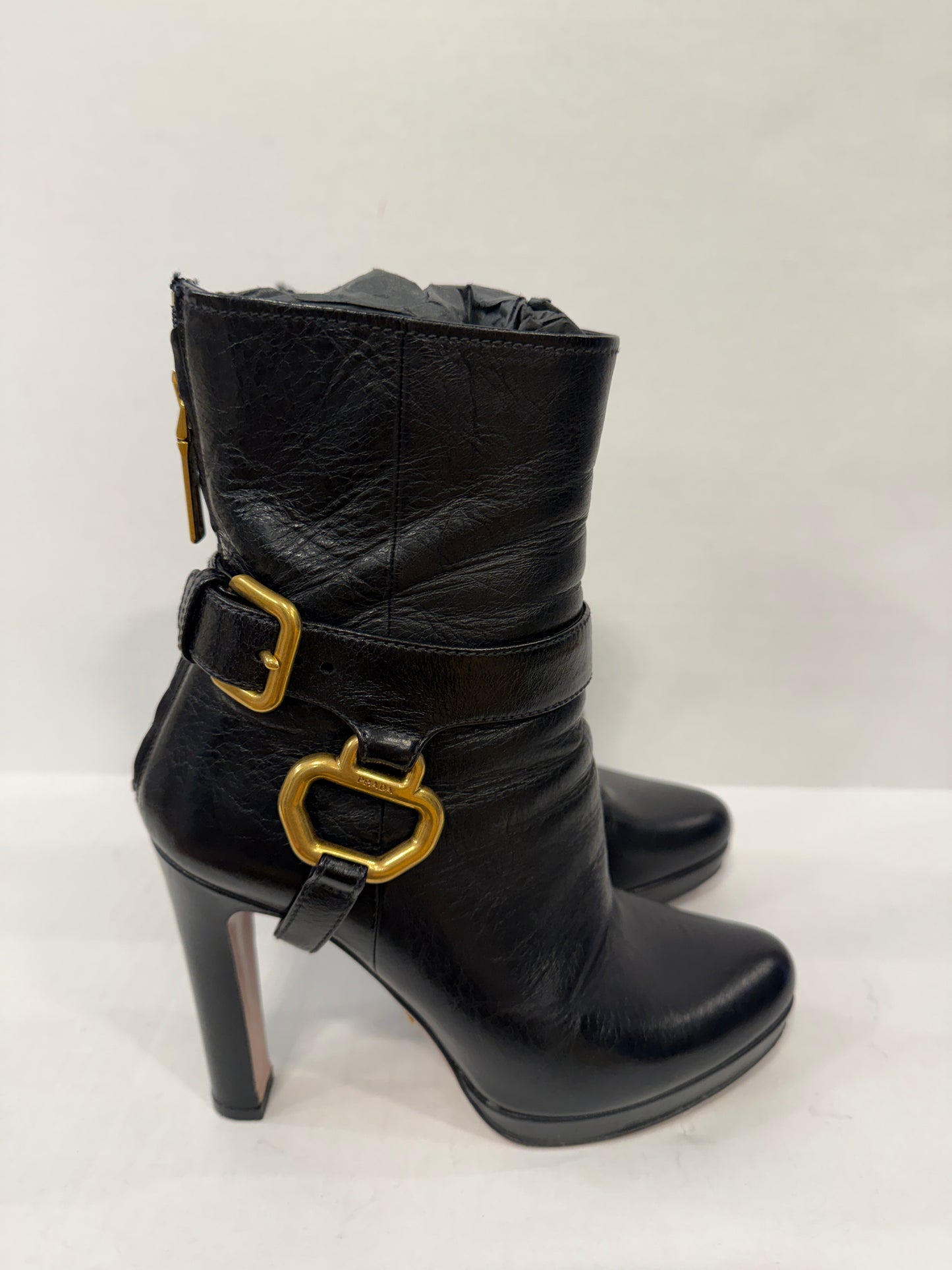 PRADA Vintage Donna Leather HHeels Boots/US6-EU36