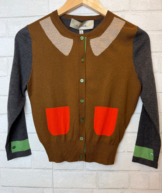 PAUL SMITH Wool& Silk LS Print Cardigan/M