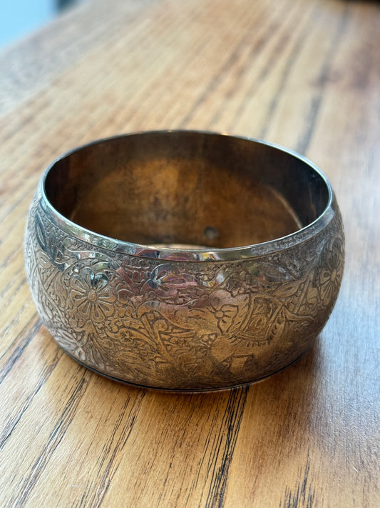NO BRAND Metallic Floral Vintage Large Bangle