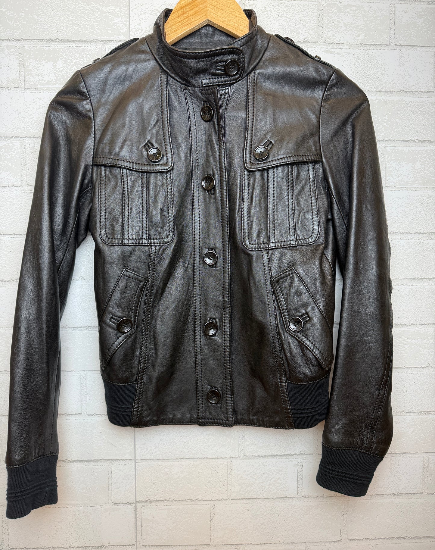 SWORD 6644 Leather Jacket with Pockets/XS