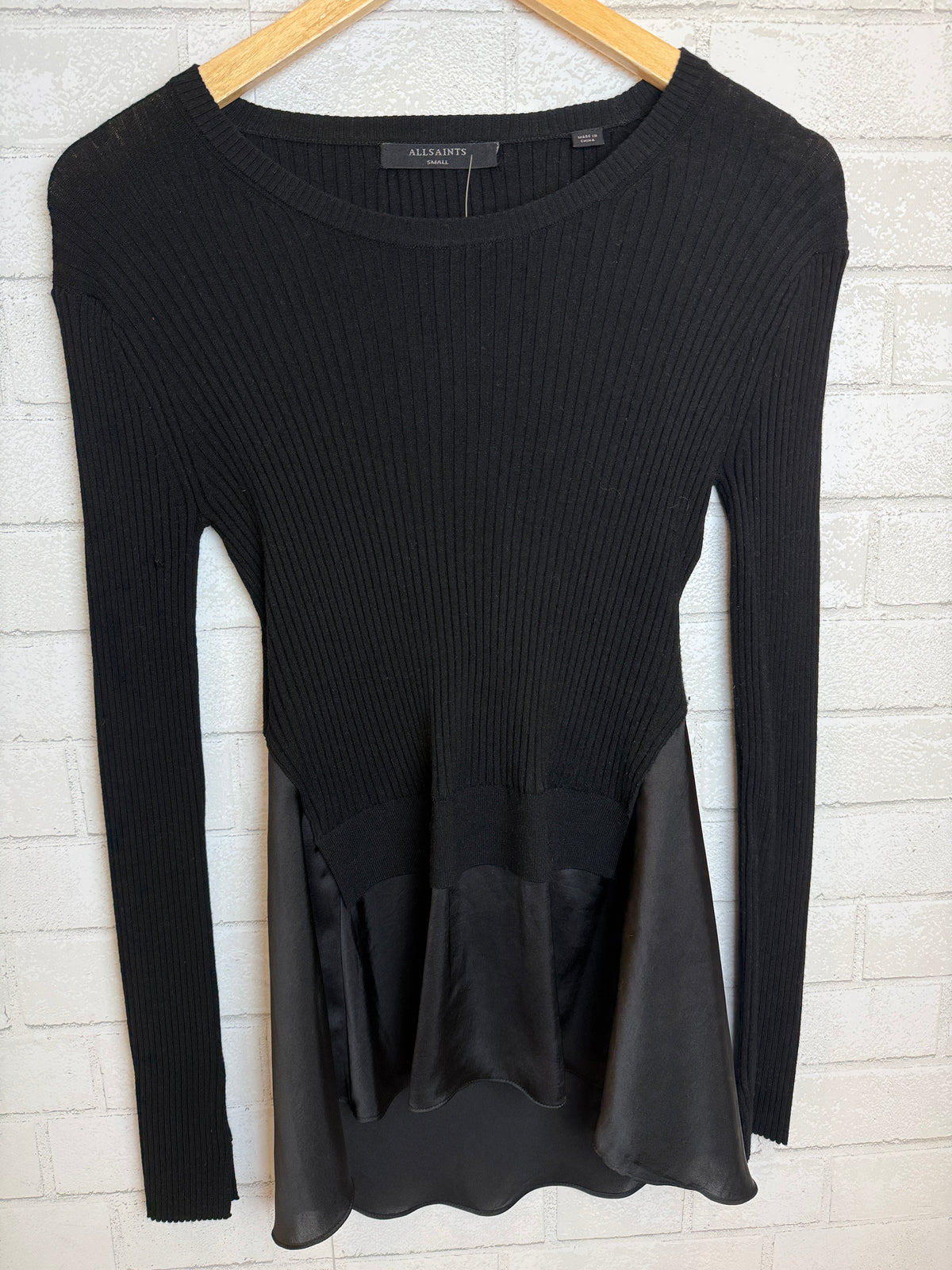 ALL SAINTS LS Satin Hem Sweater / S