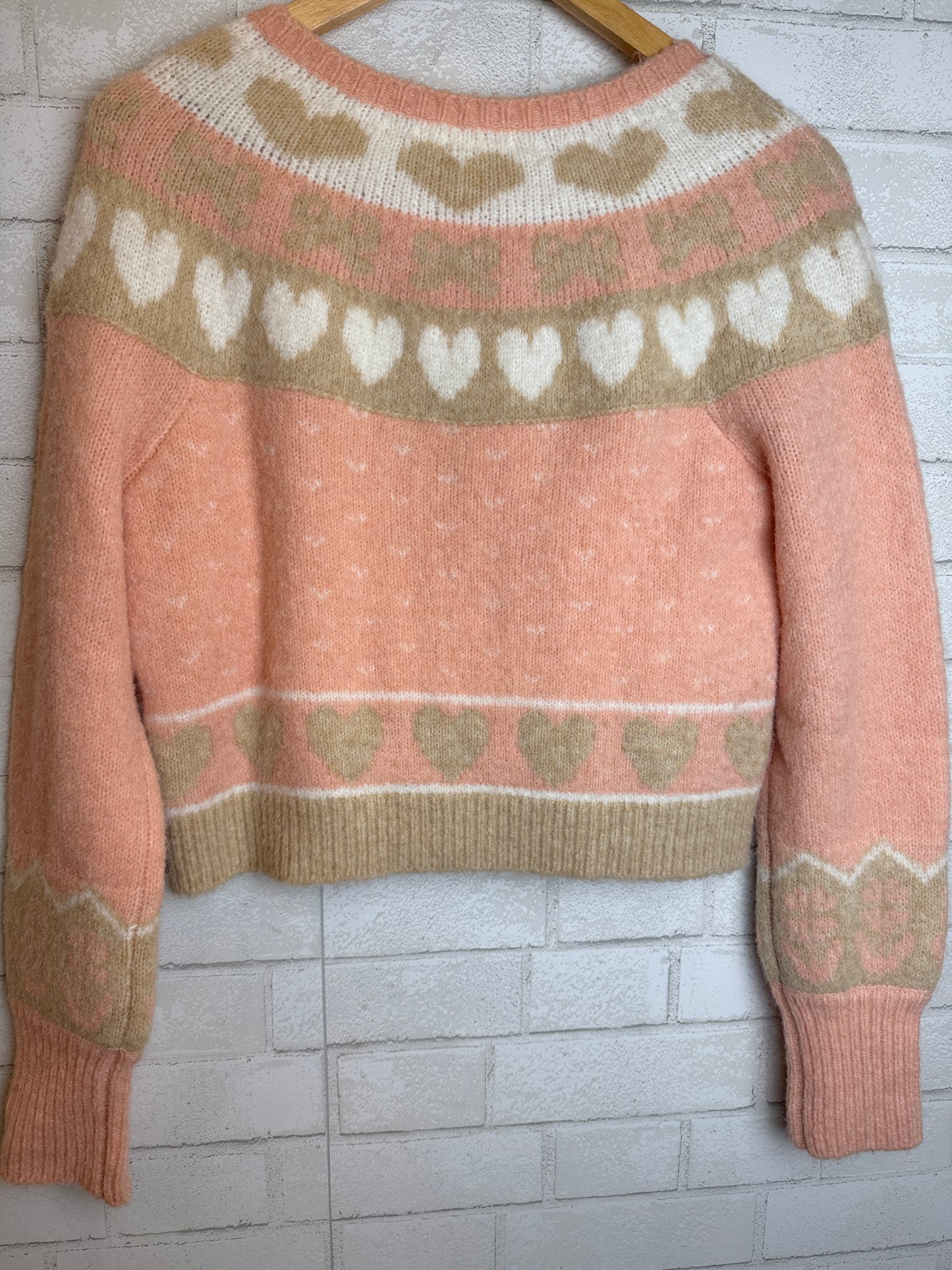 LOVESHACKFANCY Wool  LS  Dimples Heart Print  Round Neck Cardigan/M