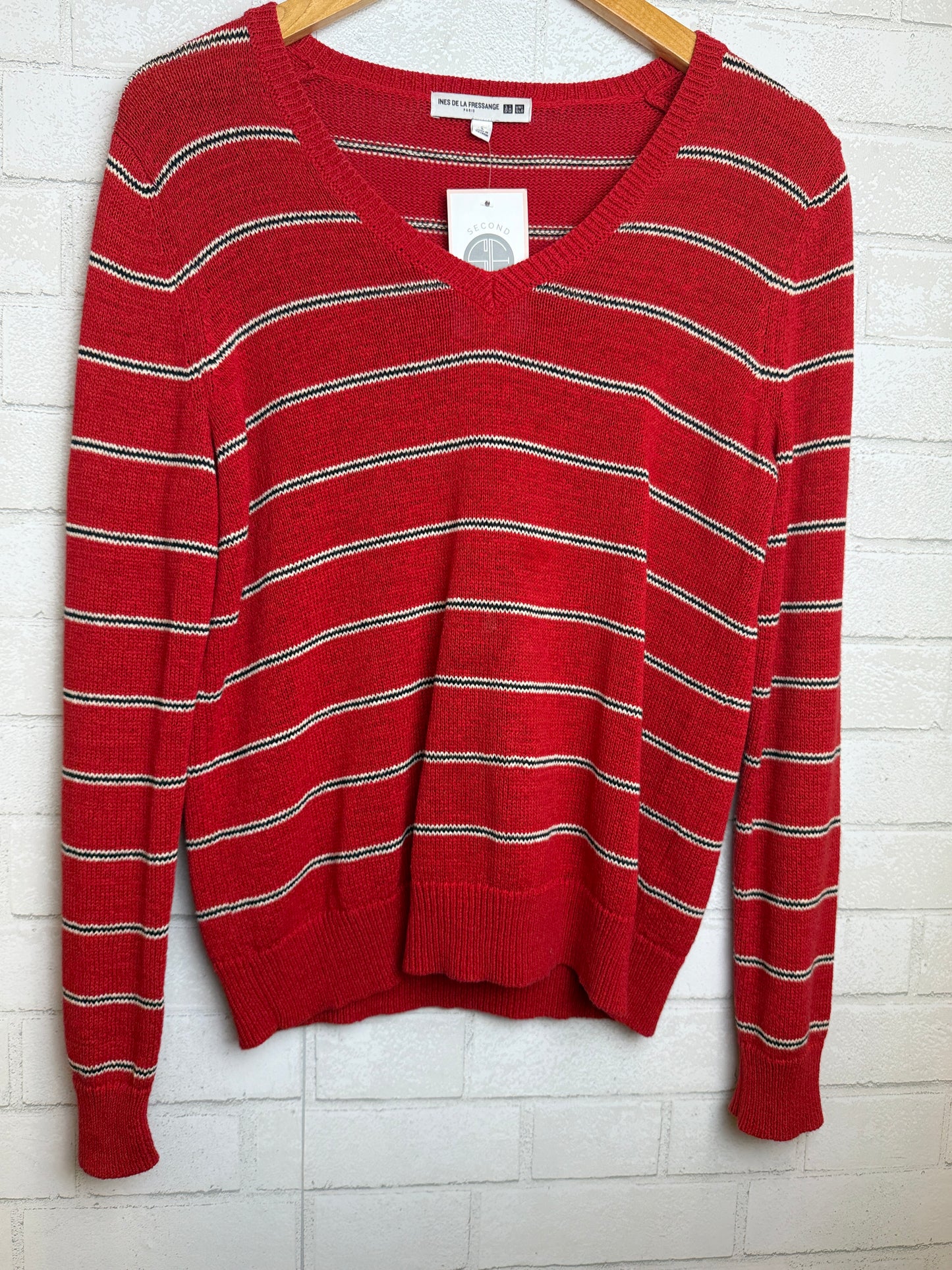 UNIQLO x INES DE LA FRESSANGE Red V Neck Striped Sweater / L