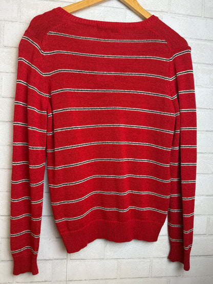 UNIQLO x INES DE LA FRESSANGE Red V Neck Striped Sweater / L