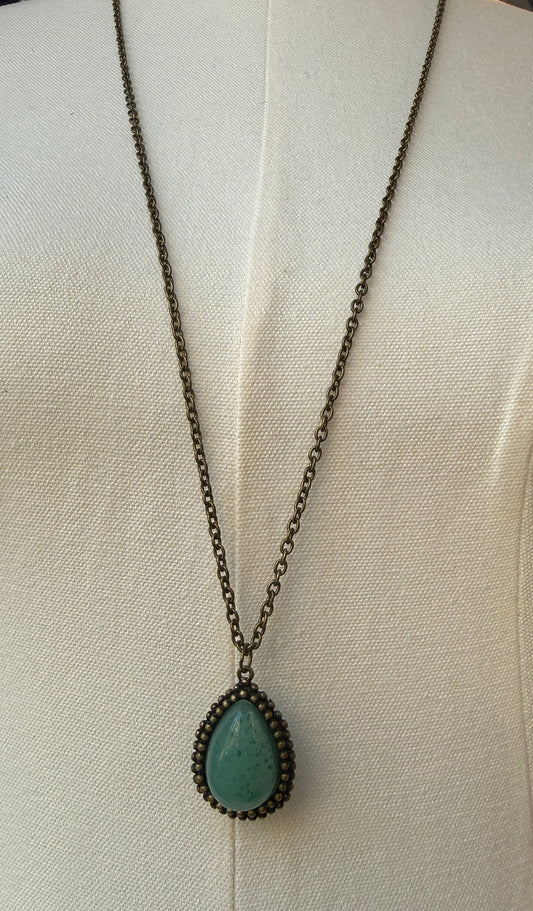 NO BRAND Turquoise Teardrop Pendant Necklace