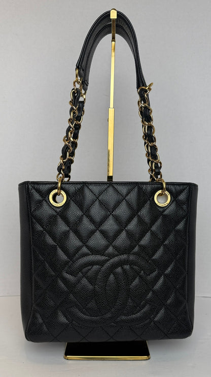 CHANEL Caviar Leather Petite Shopping Tote Bag