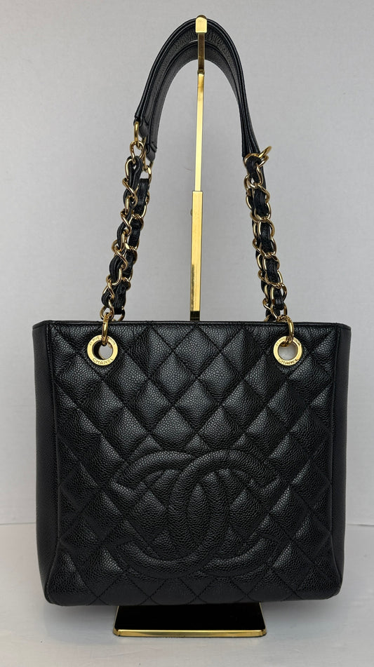 CHANEL Caviar Leather Petite Shopping Tote Bag