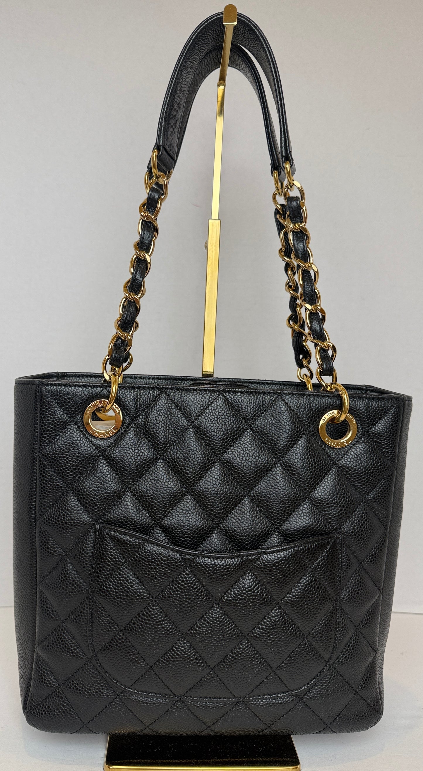 CHANEL Caviar Leather Petite Shopping Tote Bag