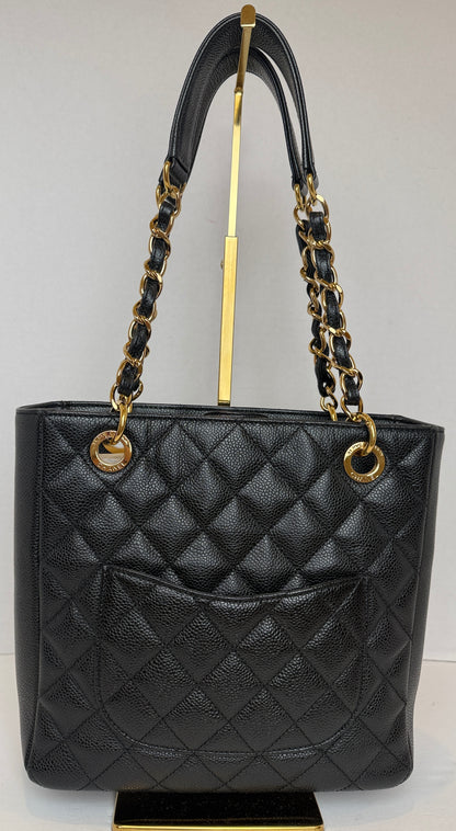CHANEL Caviar Leather Petite Shopping Tote Bag
