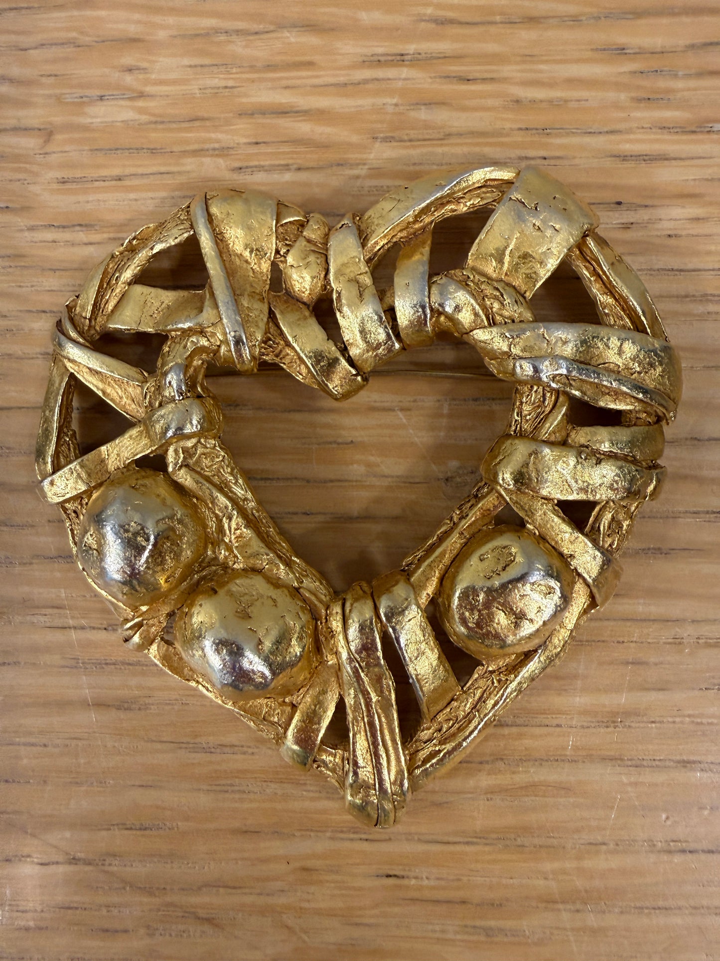 CHRISTIAN LACROIX Vintage Gold Tone Heart Brooch
