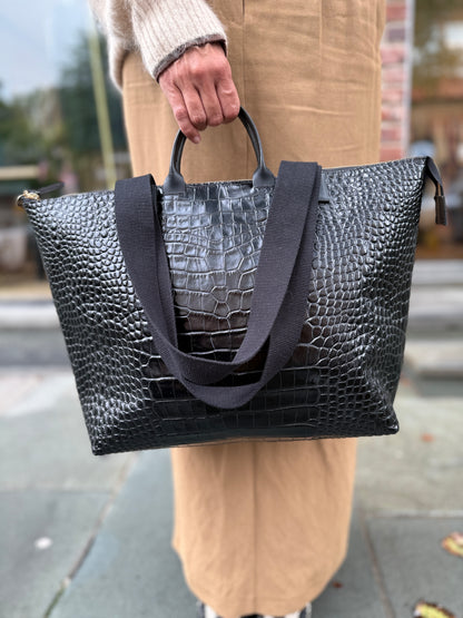 CLARE V. Le Zip Sac Embossed Leather Tote Bag