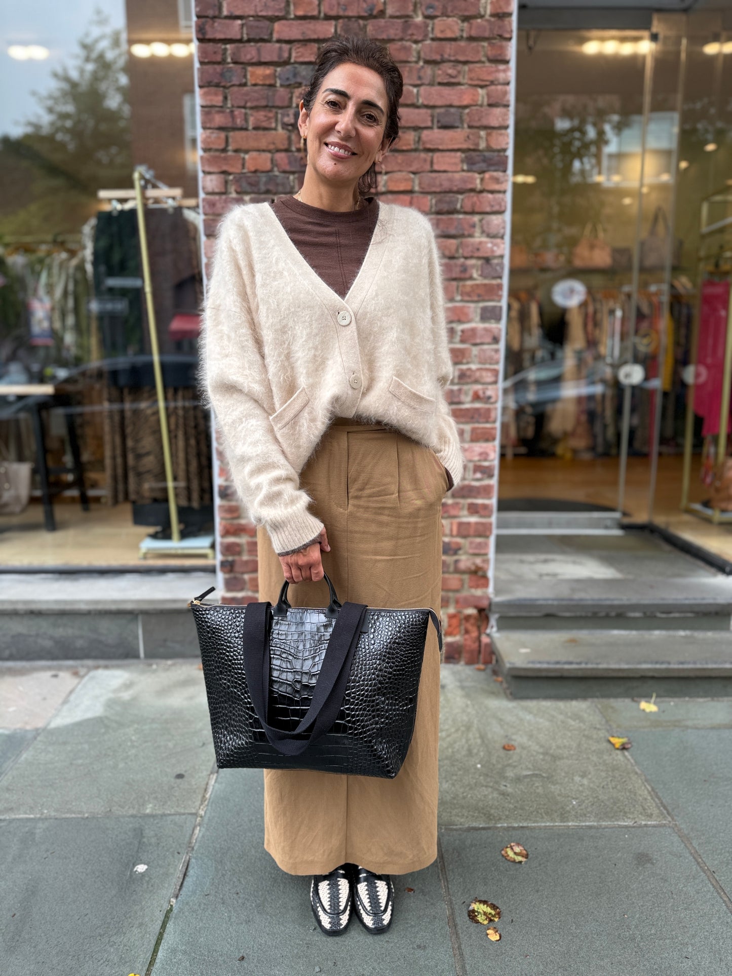 CLARE V. Le Zip Sac Embossed Leather Tote Bag