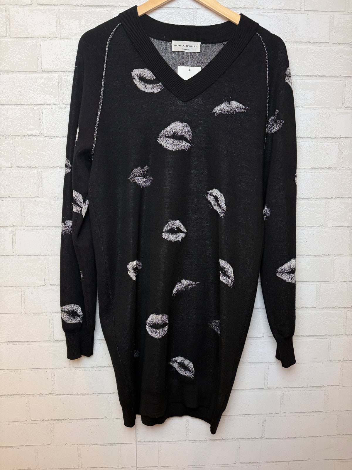 SONIA RYKIEL Wool Lips Printed LS Sweater Midi Dress/S