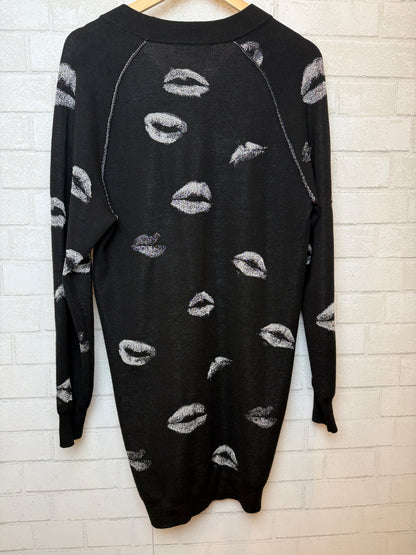 SONIA RYKIEL Wool Lips Printed LS Sweater Midi Dress/S