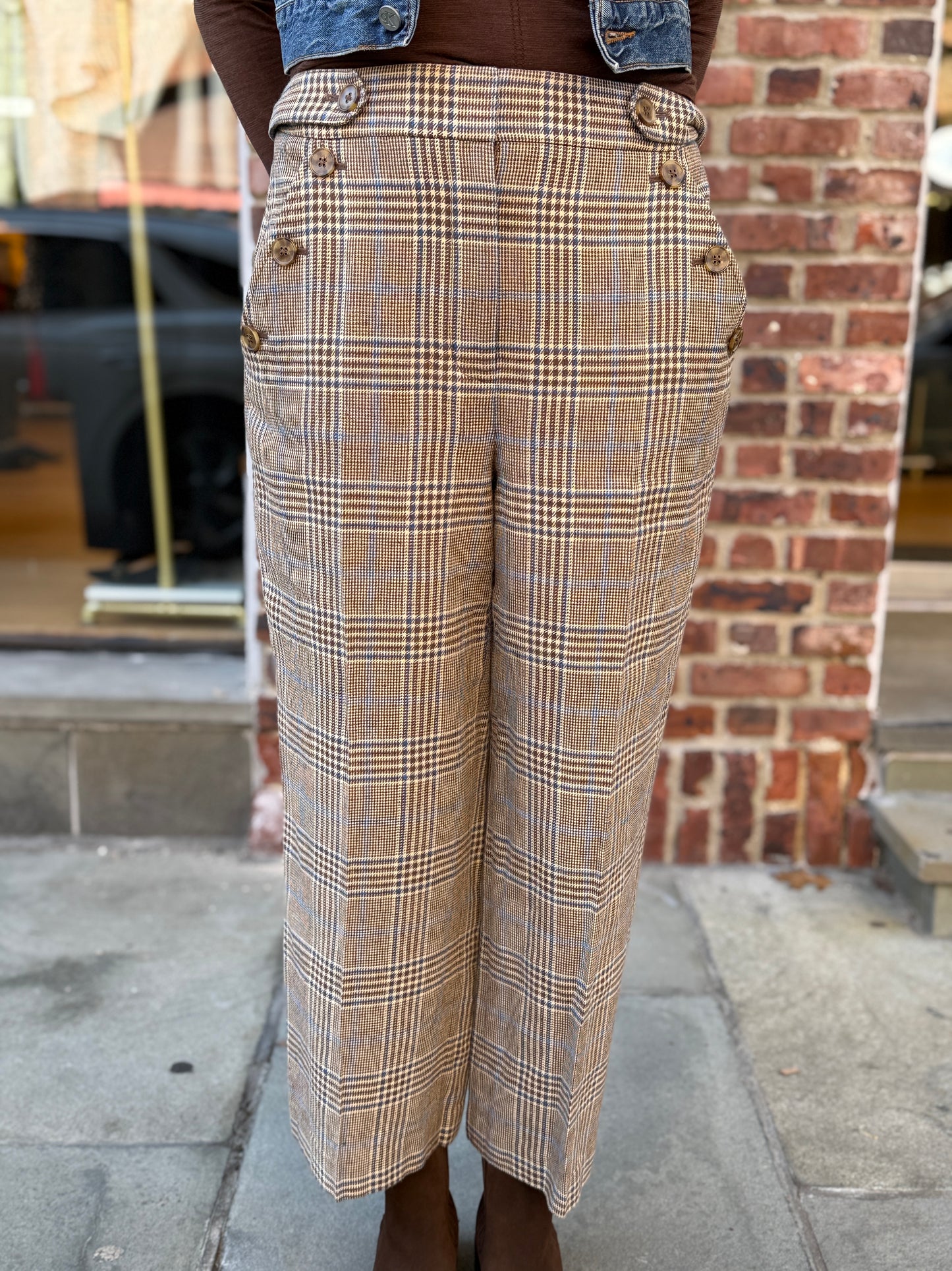 VERONICA BEARD Hunter Plaid Wide Straight Cropped Pants / L-US10
