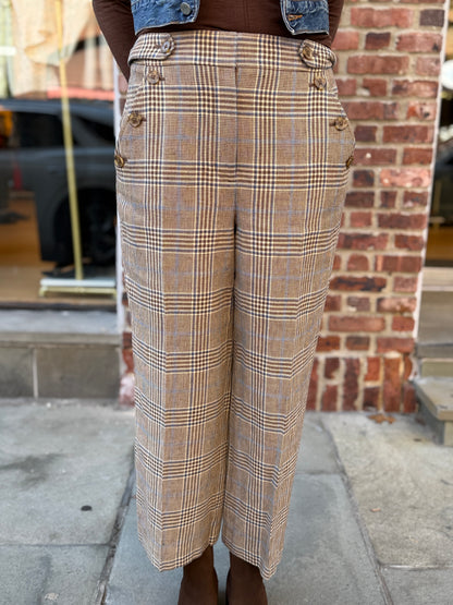 VERONICA BEARD Hunter Plaid Wide Straight Cropped Pants / L-US10
